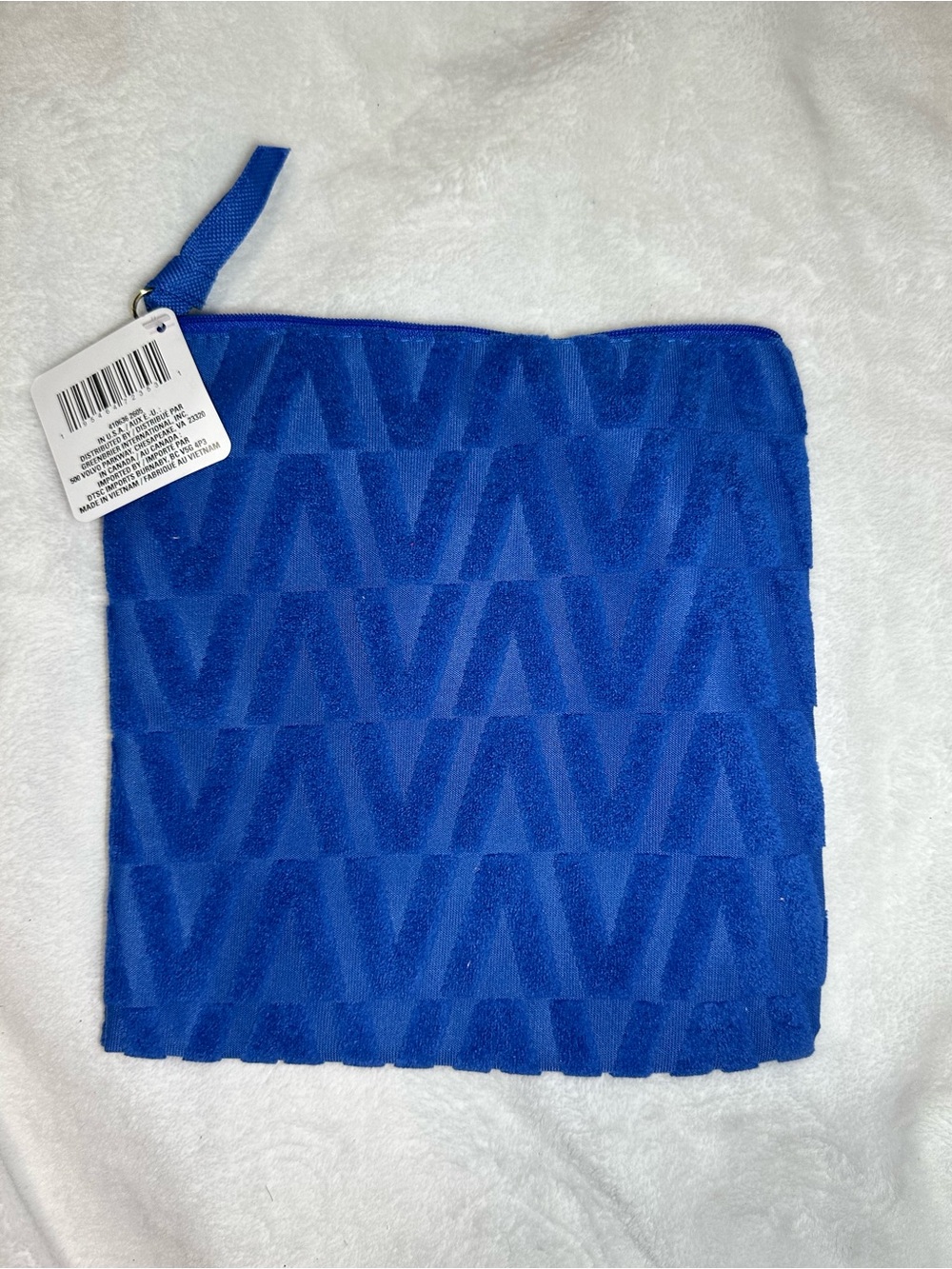 Royal / Cobalt Blue Terry Cloth Cosmetic Bag Geometric Makeup Pouch